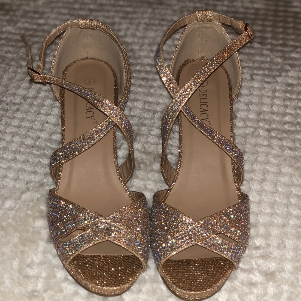 Gold Low Heel Sandal with Rhinestones